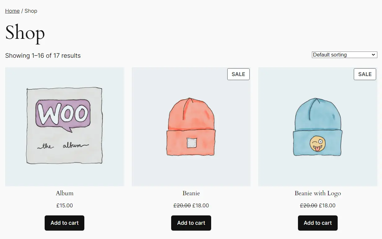 The Demo of a WooCommerce Shop Page