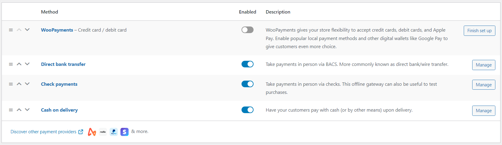 WooCommerce Payment Methods